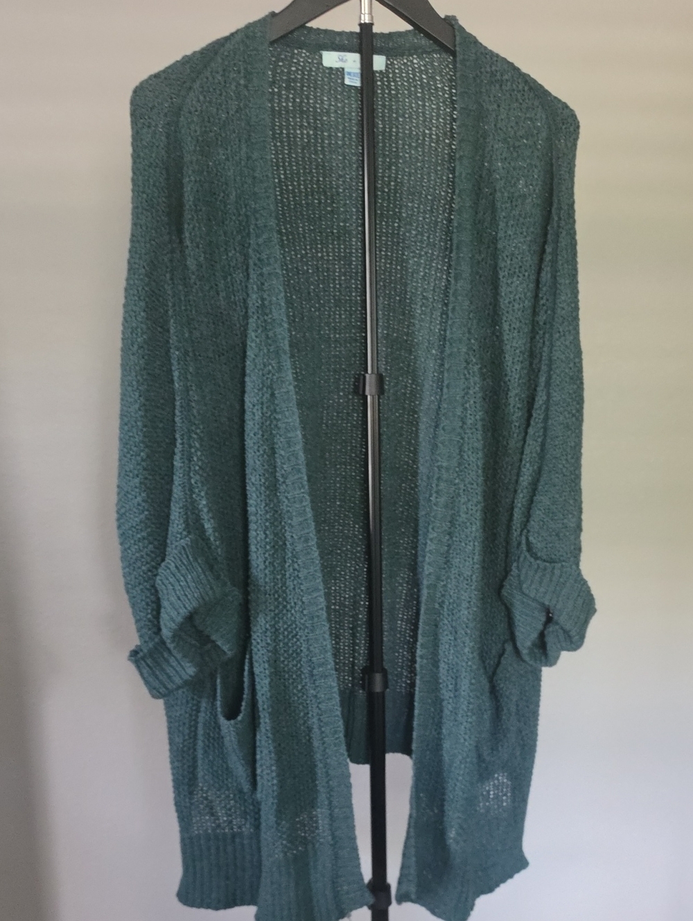She + Sky Teal Open-Front Knit Cardigan